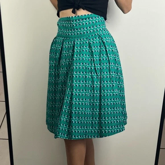Emily and Fin Skirt Boat Nautical Green High Waist Pleated Pockets Retro Size L - Picture 3 of 13